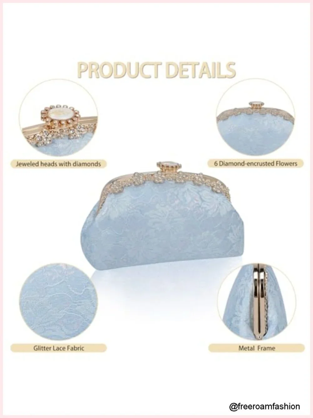 Lace Clutch Evening Bag with Rhinestones for Wedding Prom Party Crossbody